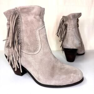 SAM EDELMAN Louie Western‎ Boot Size 7.5 Grey Suede Fringe Festival Boho Cowgirl